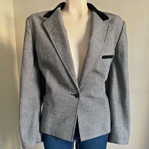 Vintage Houndstooth Blazer Velvet Collar Career Jacket Size 38 Modern Large
